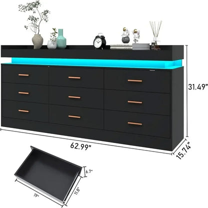 Dresser 9 Drawer with LED  Drawer Organizer