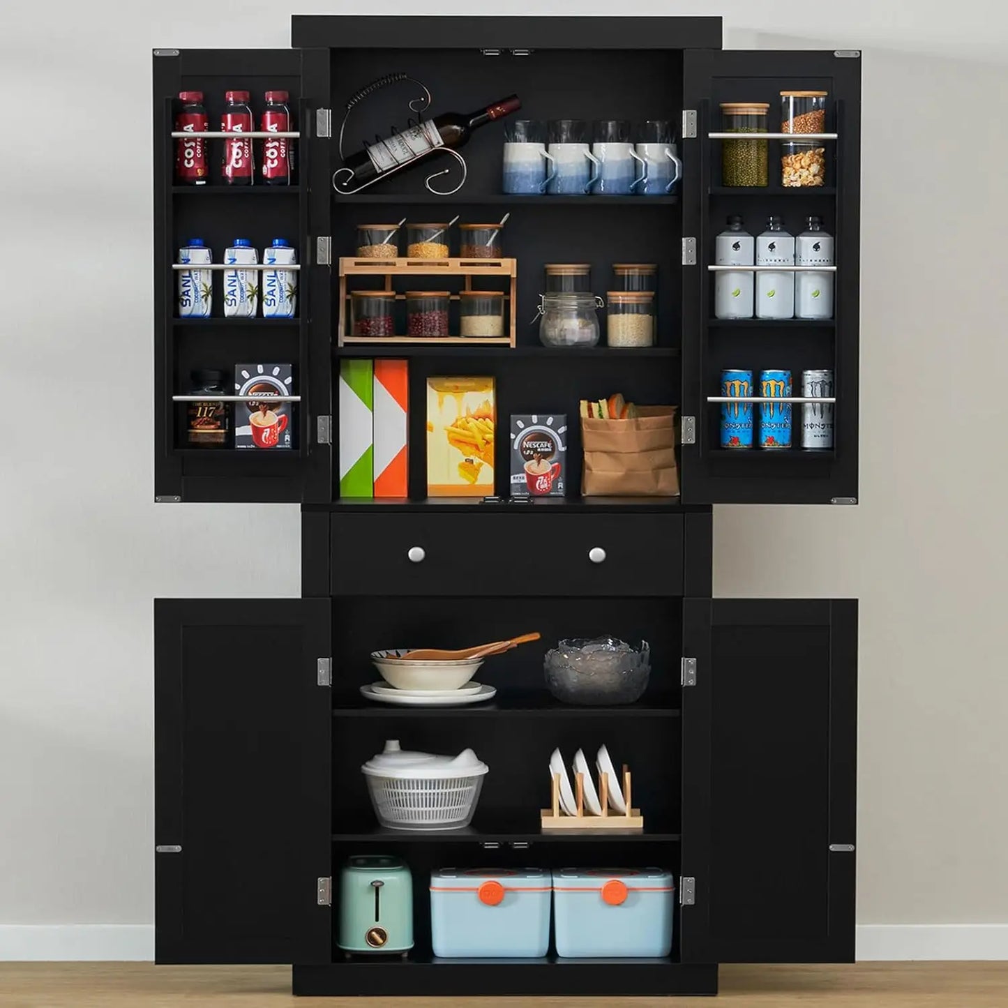 Kitchen Pantry Storage Cabinet 4 Doors Drawer