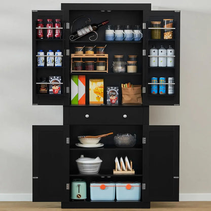 Kitchen Pantry Storage Cabinet 4 Doors Drawer