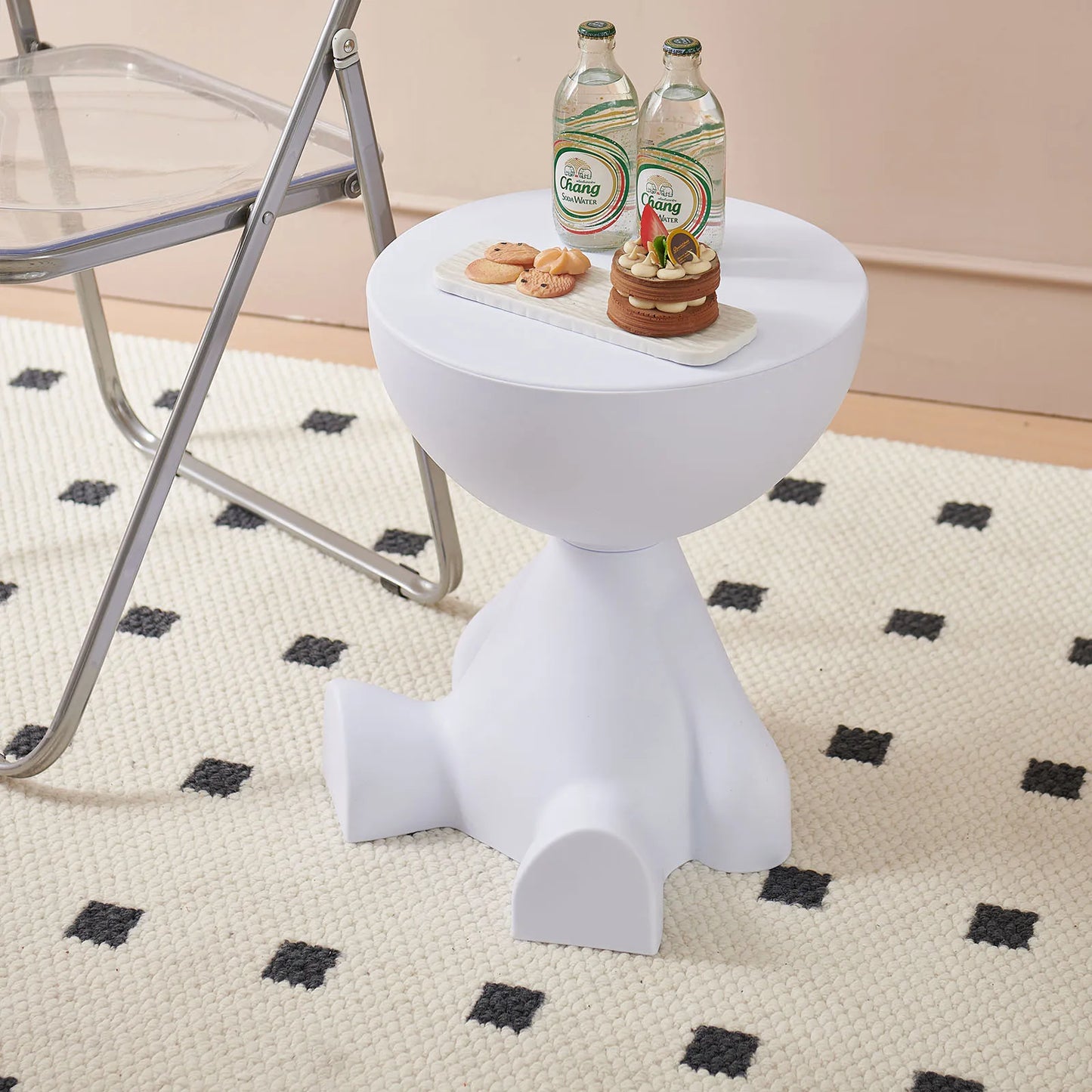 Flat head side coffee table cream style,