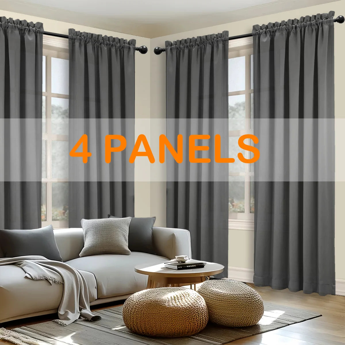 4pcs Light Filtering Curtains - Fade-Resistant   Rod Pocket