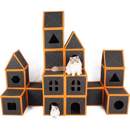 Modular Multi-Level Cat House with Scratching Post