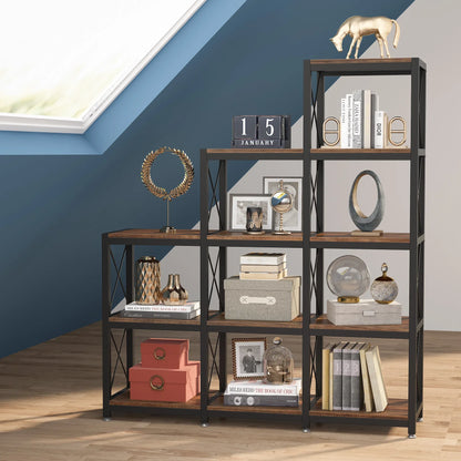 12 Shelves Bookshelf, Ladder Stepped Corner Bookshelf