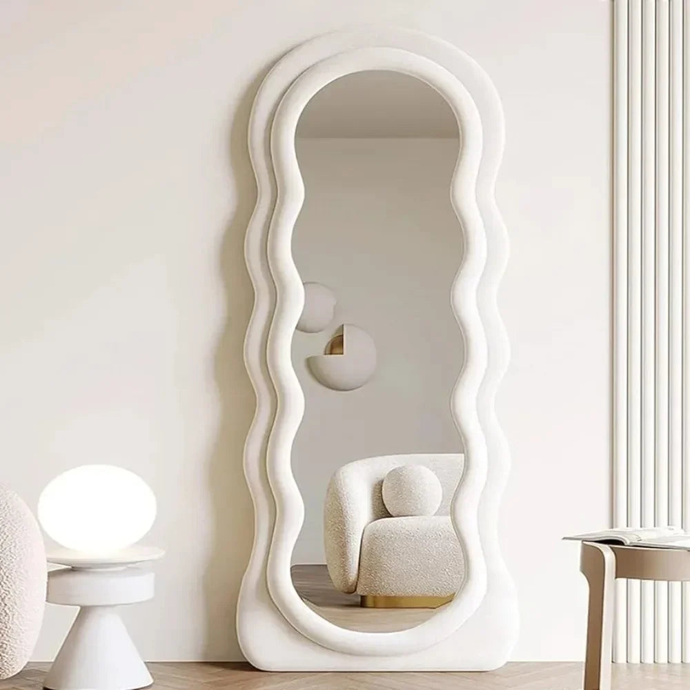 Arched large mirror with lights, modern design.