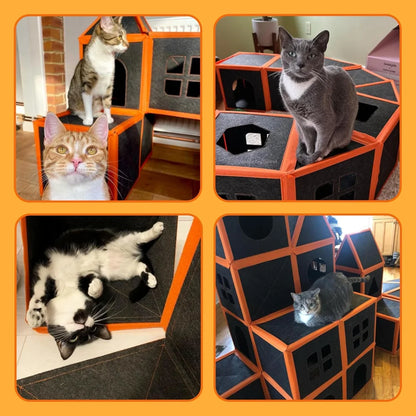 Modular Multi-Level Cat House with Scratching Post