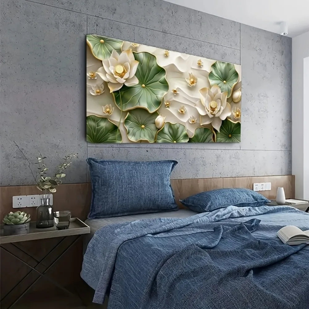 Modern abstract lotus leaf canvas wood frame