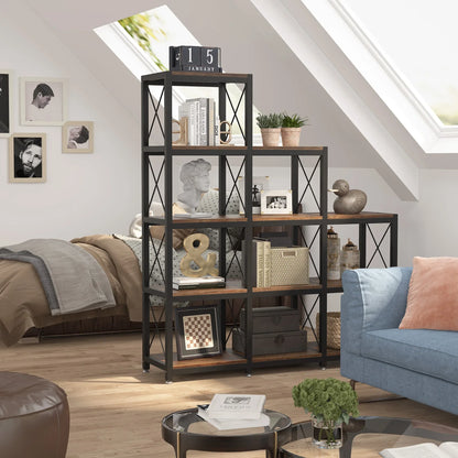 12 Shelves Bookshelf, Ladder Stepped Corner Bookshelf