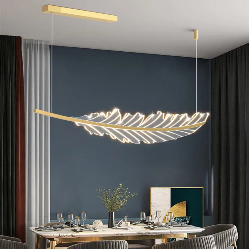 Modern Leaf Shaped Led Golden Chandelier