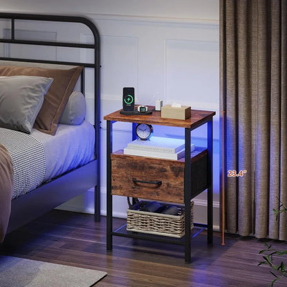 3-Tier Side Table, Led, Drawer, Charger