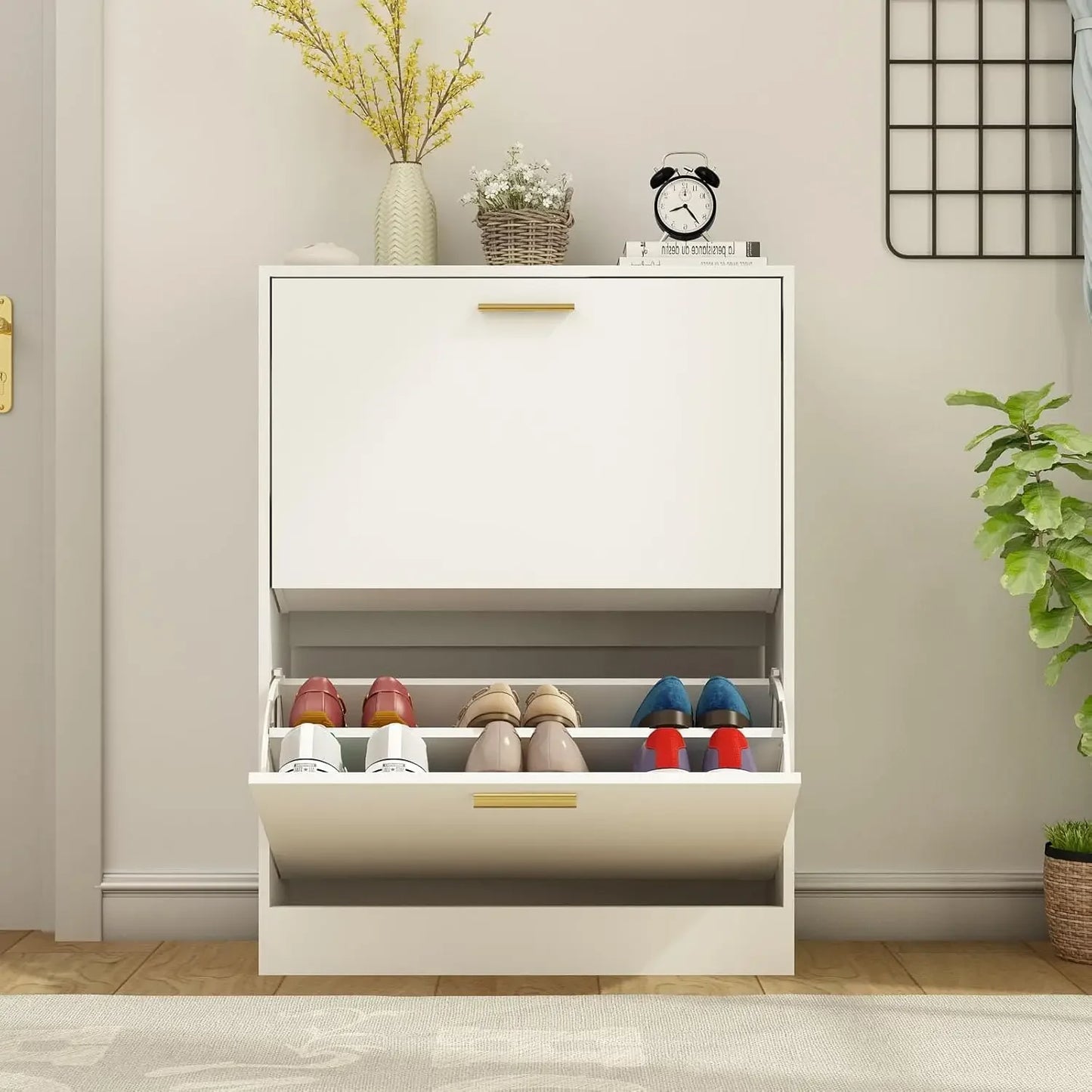 Shoe Storage 2 Flip Drawers Narrow Cabinet