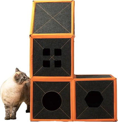 Modular Multi-Level Cat House with Scratching Post