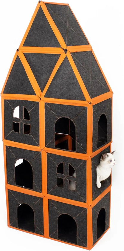 Modular Multi-Level Cat House with Scratching Post