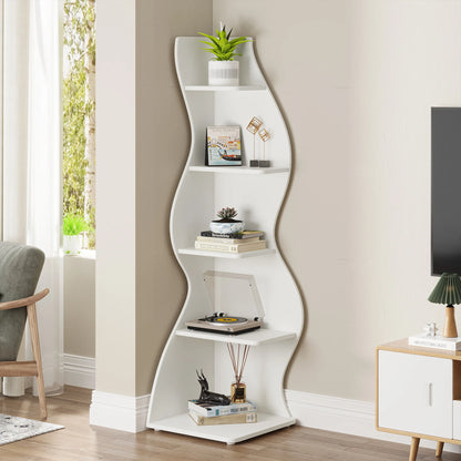 Modern 5-Tier Wall Corner Bookshelf Storage