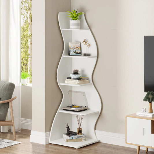 Modern 5-Tier Wall Corner Bookshelf Storage