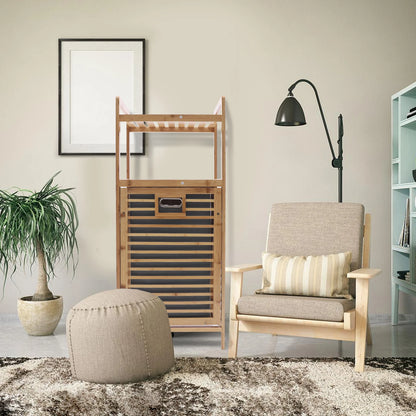 Bamboo Laundry Rack Flip Basket, 2 Shelves