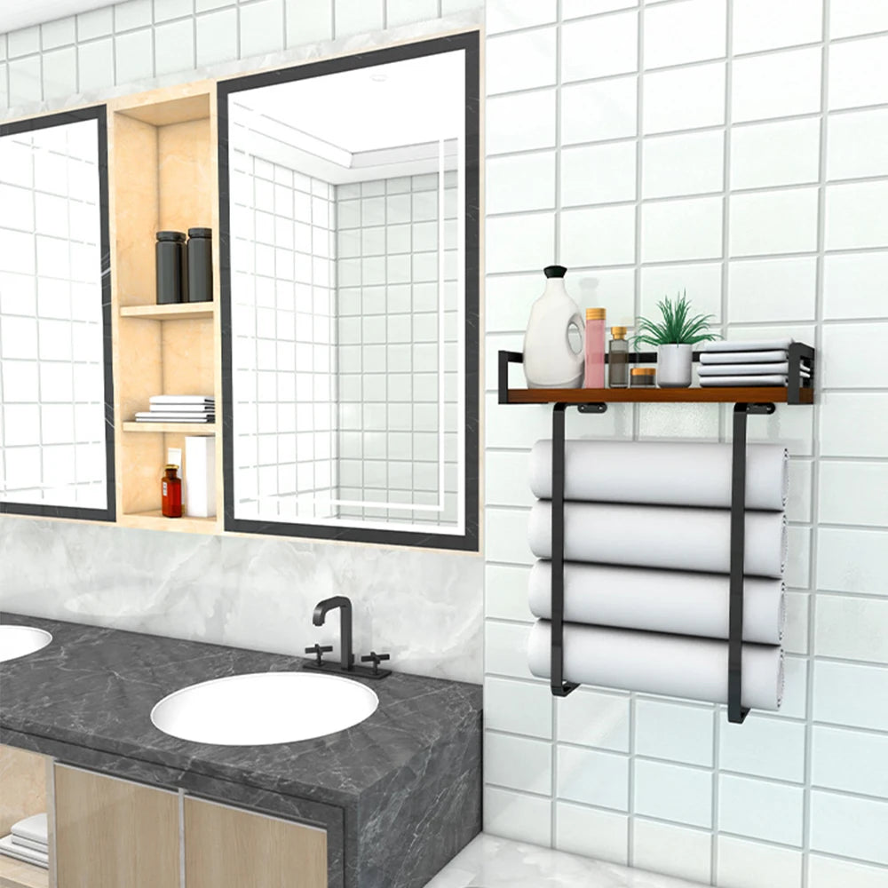 Bathroom Towel Rack Wall Mounted Shampoo Shelf