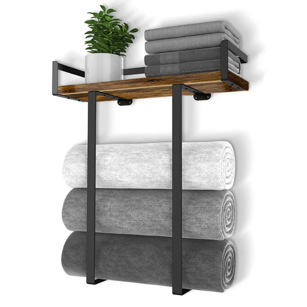 Bathroom Towel Rack Wall Mounted Shampoo Shelf