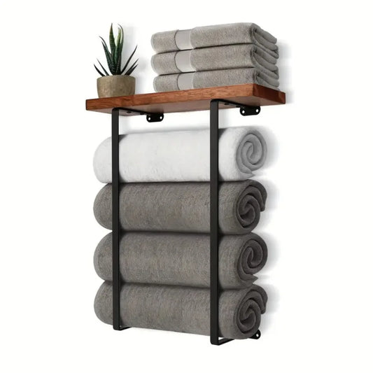 Bathroom Towel Rack Wall Mounted Shampoo Shelf