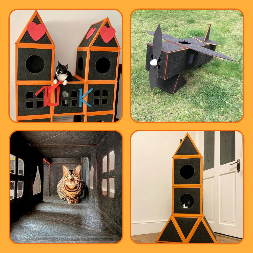 Modular Multi-Level Cat House with Scratching Post