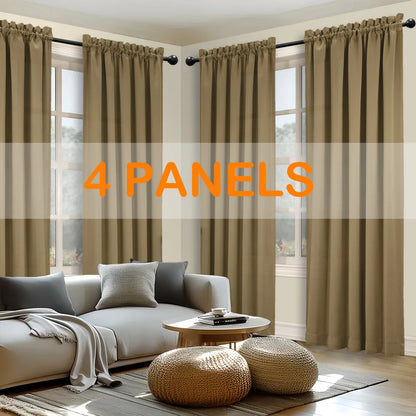 4pcs Light Filtering Curtains - Fade-Resistant   Rod Pocket
