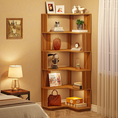 6 Tier Bookshelf  Wood Grain Corner Shelf