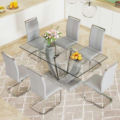 7 Piece Dining Room Set 6  Leather  Chairs,