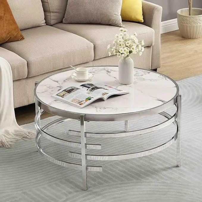 Coffee Table Marble Stone Silver Living room